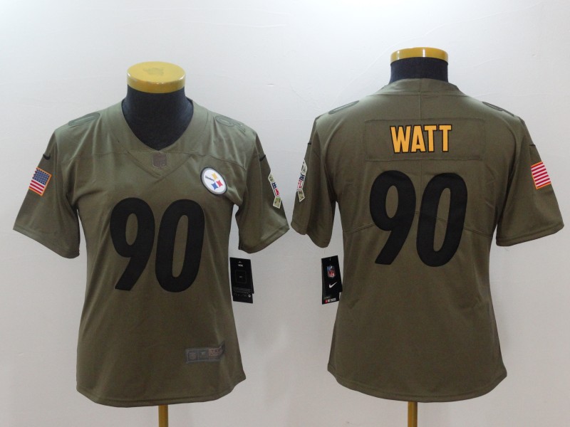 Youth Pittsburgh Steelers #90 Watt Nike Olive Salute To Service Limited NFL Jerseys->women nfl jersey->Women Jersey